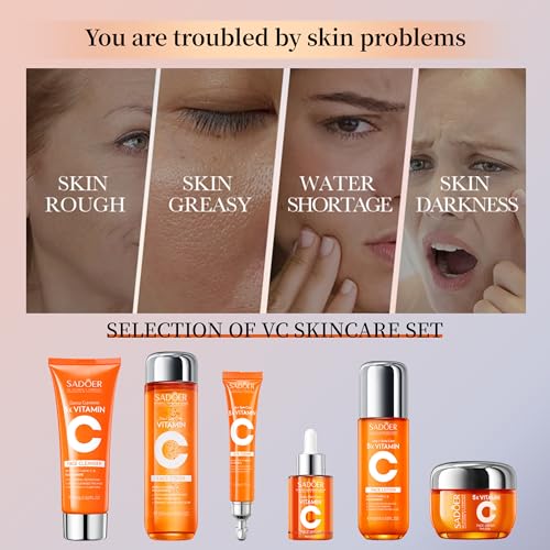 6-Piece Hydrating Skincare Set with Vitamin C & Niacinamide,Tk Face Care Kit Includes Toner, Serum,Cleanser,Moisturizer, Eye Cream & Body Lotion | Unique Gift for Women