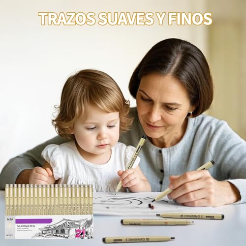 Estilografos, 21 Piezas Plumas de Dibujo Negro, Plumas de Caligrafía Arte Punta Fino con 0.15-3MM de Delineador Fino, Rotuladores Punta Fina, Adecuado para Dibujos Finos, Cómics, Diseño Arquitectónico