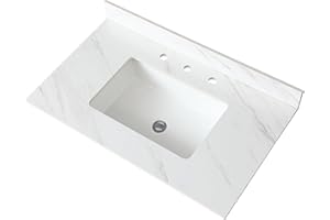 RUNBOLL 37" Marble Vanity Top with Undermount Sink, Bathroom Vanity Sink Top with Pre-drilled 3 Holes and 4" Backsplash, Perfect for Home & Rental Properties (Cabinet Not Included)