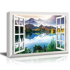 Window View Landscape with Peaceful Lake in Mountains Gallery 12x18 inches