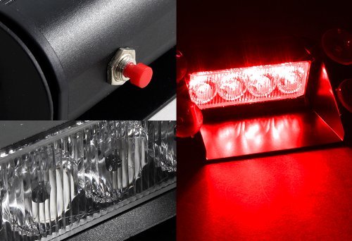4 LED Visor Dashboard Emergency Strobe Lights for Interior Roof / Dash / Windshield (4 LED, Red)