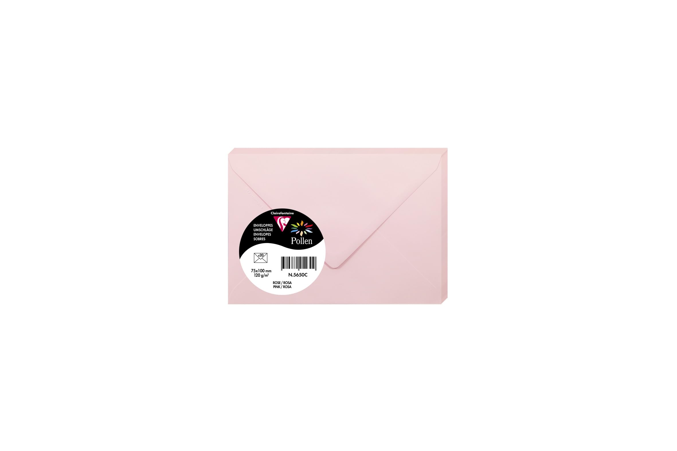 Clairefontaine 5650C Pack of 20 Gummed Envelopes Format 7,5x10cm - 120g/m² - Pink - Invitation Events and Correspondence Range Pollen - Premium Smooth Paper