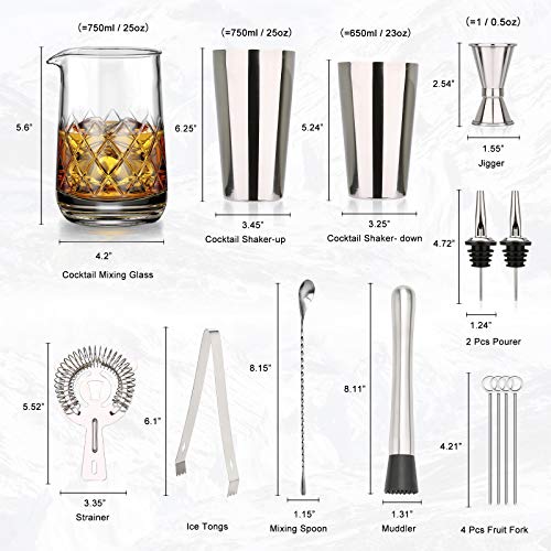 750 ml Kristall Mixingglas für Cocktailshaker Set - 13 Stück - mit Professionelles Boston Shaker, Dicker Boden Nahtloses… – Bild 5