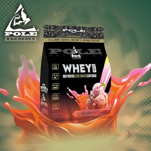Pole Nutrition Whey Protein | Lean Muscle Shake | High Protein, Zero Sugar (1.81 Kg) | Supports Recovery & Muscle Growth (4 Lbs, NEPOLITAN ICE CREAM)