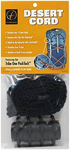 Tribe One Desert Cord (Black) โ Two 4-Foot Lengths of Cord & Four PackTachs & Carabiners โ Hybrid 550 Paracord โ Outdoor Camping & Hiking Bungee for Securing Gear on Backpacks Truck beds & More