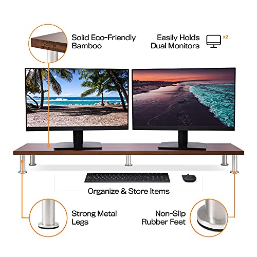 The Office Oasis Dual Computer Monitor Stand, Solid Bamboo Supports