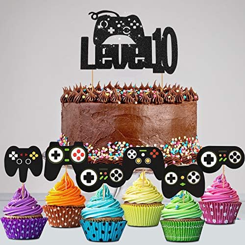 Zonon 31 Pieces Video Gaming Party Level up 10th Cake Zonon 31 Pieces Video Gaming Party Level up 10th Cake