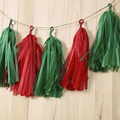 Jesipi Christmas Green Red Paper Tassels Garlands Banners Wedding Centerpiece Xmas Decorations (Pack of 8)