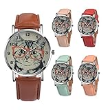 Womens Quartz Watch COOKI Clearance Cat Analog Female Watches Lady Watches on Sale Leather Watch-H78