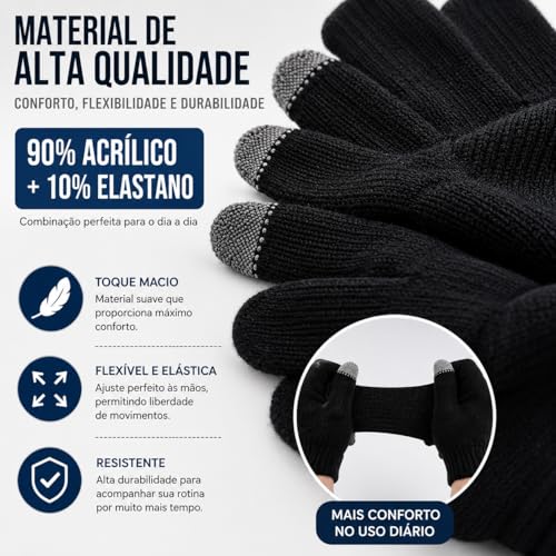 Luva Inverno Touch Screen Frio Mexe Celular Tablet Quentinha