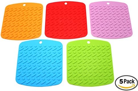 Set of 5 Colorful Silicone Pot Holder Silicone Trivet Oven Mitts Spoon Rest Heat Resistant Hot Pads Flexible Durable Useful Kitchen Item - Easy Clean Travel Picnic Mat(Multi Colors)