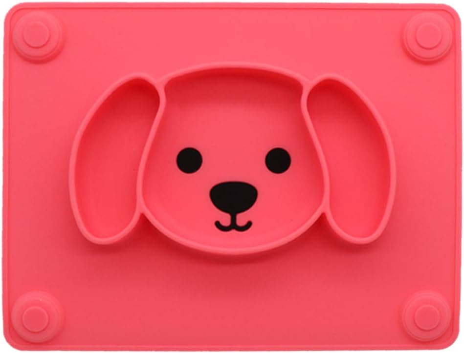 RUNDE Suction Plates for Toddlers,Divided Silicone Platemats Food Feeding Tray for Baby and Kids Fit Most Highchair Trays,BPA Free,Dishwasher and Microwave Safe (Pink)