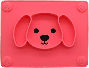 RUNDE Suction Plates for Toddlers,Divided Silicone Platemats Food Feeding Tray for Baby and Kids Fit Most Highchair Trays,BPA Free,Dishwasher and Microwave Safe (Pink)