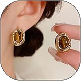 Charm Gold Natural Stone Drop Dangle Earrings for Women, Dainty Geometric Oval Statement Studs Earrings Trendy Aesthetic Ear Jewelry Accessories