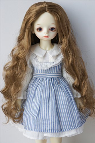 JD435 8-9' 21-23cm Long wave without bangs Doll wigs 1/3 SD synthetic mohair BJD accessories (Brown)