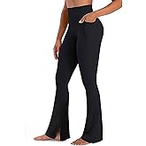 Flamingals Women's Butt Lifting Mini Flared Leggings with Pockets High Waisted Tummy Control Hidden Scrunch 31.5" Yoga Pants
