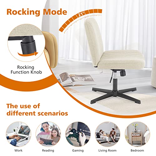 Sweetcrispy Criss Cross Chair, Armless Swivel Desk Chair No Wheels, Adjustable Height Wide Seat Vanity Chair, Computer Task Desk Seating for Home Bedroom, Beige