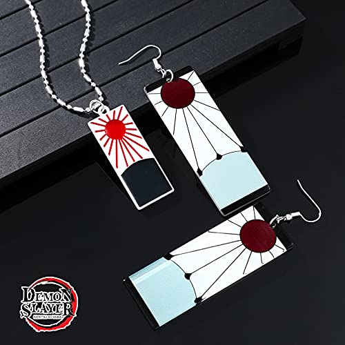 Buleens Demon Slayer Necklace With Tanjiro Earrings Set For Women girls Men Mens Boy Boys Anime kimetsu no yaiba Earring Cosplay Pendant Weird Statement Chain Long Silver Plated Stainless Steel Link Small Cool 2021 (Demon Slayer-1)