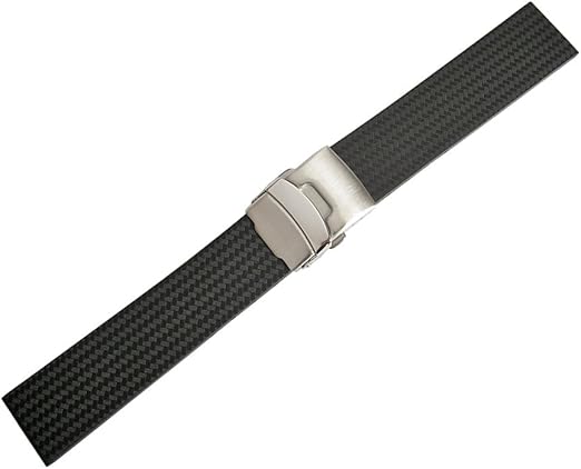 Bonetto Cinturini 22 mm Negro de Fibra de Carbono de Goma Correa para Reloj Modelo 400 CT