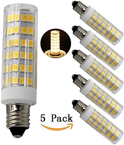 E11 LED Bulbs- 50W or 60W Equivalent Halogen Repalcement 600 Lumens, Mini Candelabra Base,110, 120v,130 Volt,Warm White 3000k,Replaces T4 /T3 JD Type Clear E11 Light Bulb (Pack of 5) (Warm White)