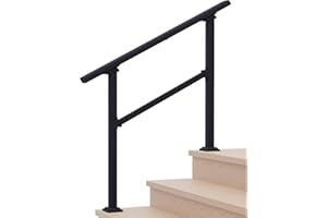 HZIU Handrails for Outdoor Steps 3 Steps Handrail - Black Outdoor Hand Rails for Steps,Transitional Handrail with Installation Kit,Hand Rails for Outdoor Steps(3 Steps-2Pack)
