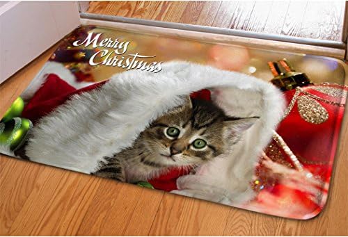 Home Bedroom Red Christmas Welcome Doormat Cute Kitty Cat Print Nonskid Floor Entryway Mat Porch Hallway Sliding Door Mat For Xmas Decorative Kitchen Bathroom Winter Nonslip Indoor Entry Rug