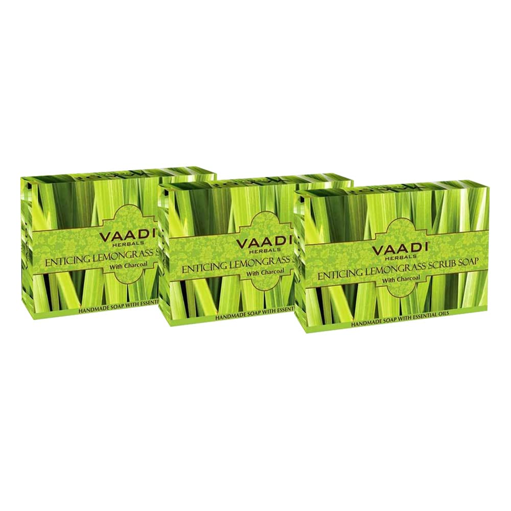 Vaadi Herbals Value Pack Of 3 Enticing Lemongrass Scrub Soap Bar For All Skin Type 75 Gms X 3