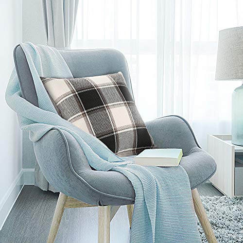i-FSK Buffalo Check Throw Pillow Covers 18x18- Cotton Line Black Beige Plaid Cushion Cover Farmhouse Holiday Decor Throw Pillow Case for Couch Bed Sofa(45cm x 45 cm)