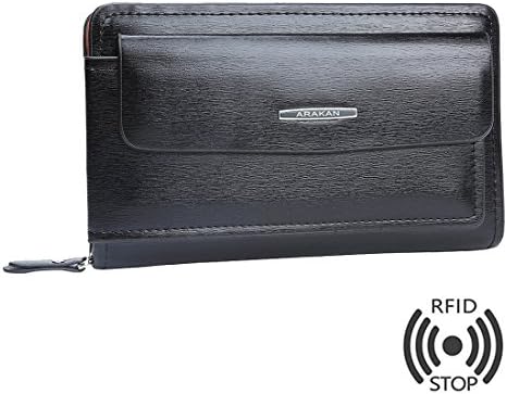 Arakan Men's Clutch Bag Handbag Business PU Leather Wallet for Men RFID Blocking Purse Black