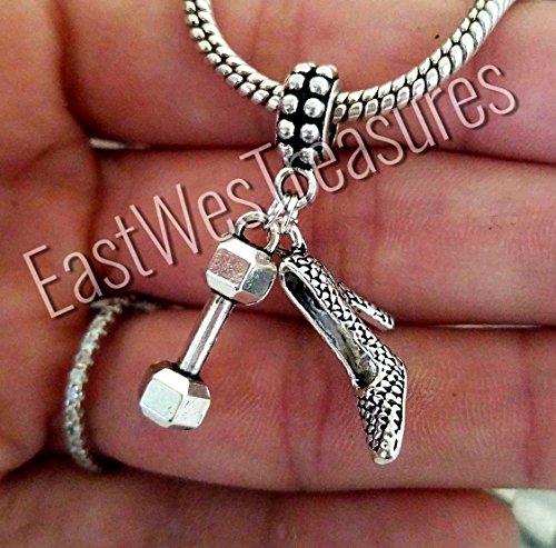 EWT Act like a Lady Lift Like a boss, female fitness, Gym, Dumbbell, weightlifting, Bodybuilding Charm Pendant for all brand charm bracelets and any chain necklace