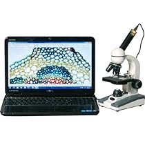 AmScope M148B-E Digital Compound Monocular Microscope, WF10x and WF20x Eyepieces, 40x-800x Magnification, LED Illumination, Brightfield, Single-Lens Condenser, Plain Stage, 110V or Battery-Powered, Includes 0.3MP Camera and Software