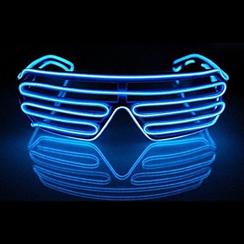 Smart Remote Control Glasses El Wire Fashion Neon LED Light Up Shutter Shaped Glow Rave Costume Party DJ Bright Glasses For Halloween,Party Favor (Sutter Blue Colour)