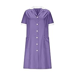 Womens Housekeeping Maid Uniform Dress Button Down
