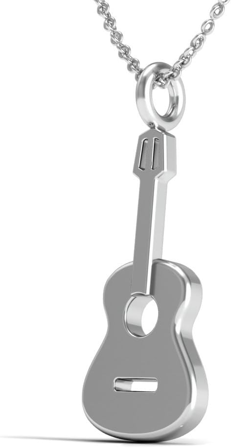 The Best Guitar Pendant Necklace.925 Sterling Silver 18 Inch Necklace with Acoustic Guitar Charm Pendant