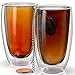 Stone & Mill Large Double Wall Drinking Glasses Set of 2-15 Ounce - Insulated Glass Cups for Coffee, Iced Tea, Latte, Cappuccino AM-08