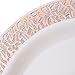 60 Pieces Rose Gold Plastic Plates, White Disposable Plates with Lace Design Includes: 30 Dinner Plates 10.25 Inch and 30 Salad/Dessert Plates 7.5 Inch