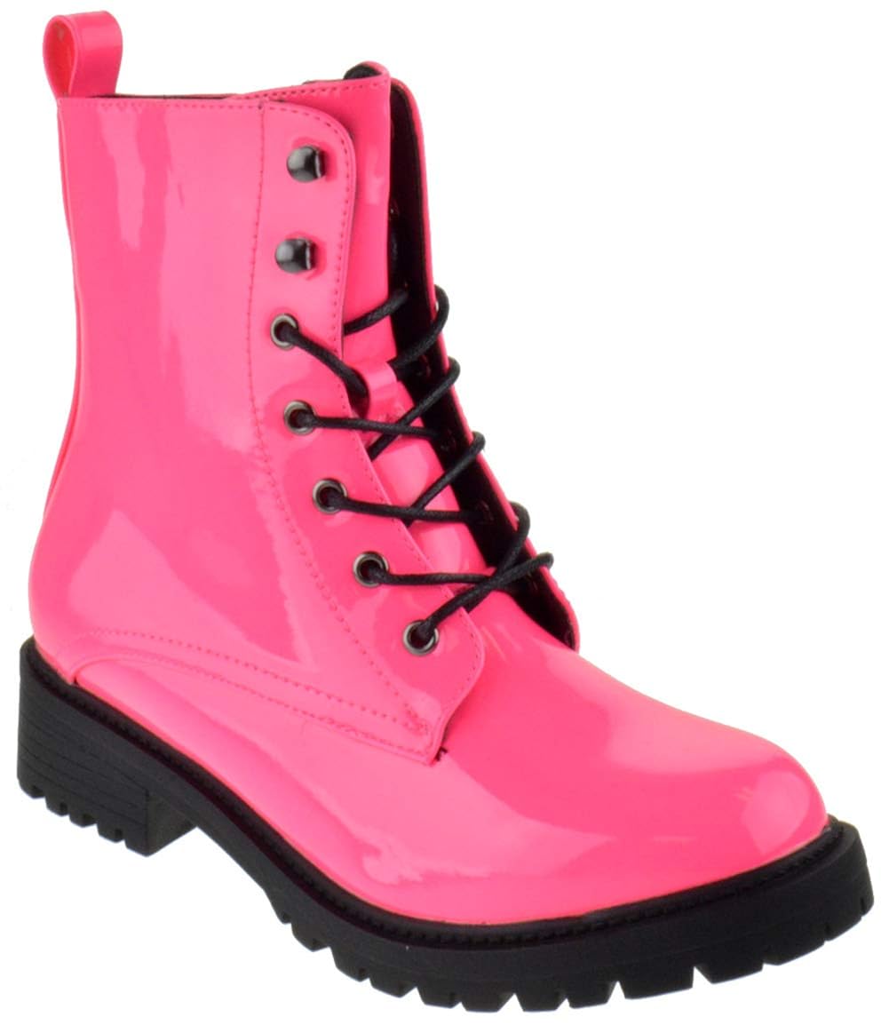 Buy Nature Breeze Machin Womens Side Zipper Platform Combat Boots Neon
