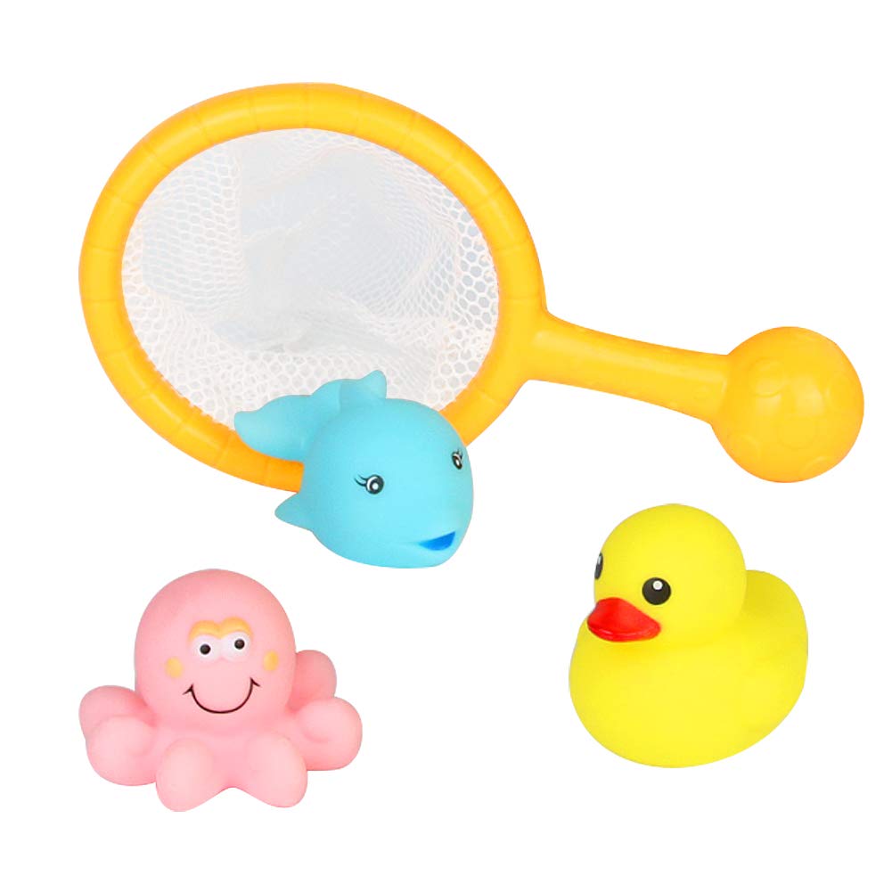 Nuheby Duck Bath Toy with Net Floating Octopus Dolphin Toddler Pool Net Bathtub Water Toys for 12 Month Old