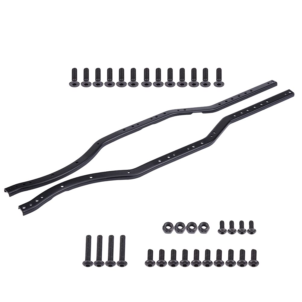 RC Chassis Rail, Steel Main Chassis Frame Rail 414mm for AXIAL SCX10 90027 SCX10 II 90046 90047 Replacement Set with Screws