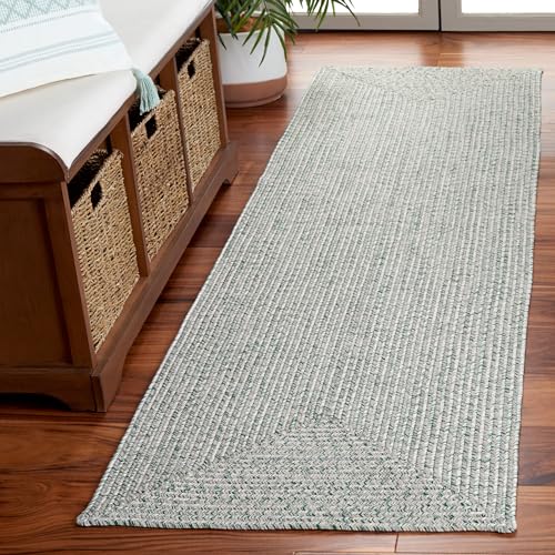 SAFAVIEH Washable Rug Outdoor Braided Collection - 2'3" x 8' Runner, Ivory & Gr…