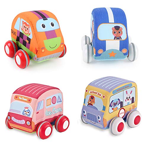 Beebeerun Car Toys Gifts for Toddlers, Kids Pull-Back Vehicle Set - Soft Baby Toy Set with 4 Cars and Trucks (Best Vehicle For Baby)