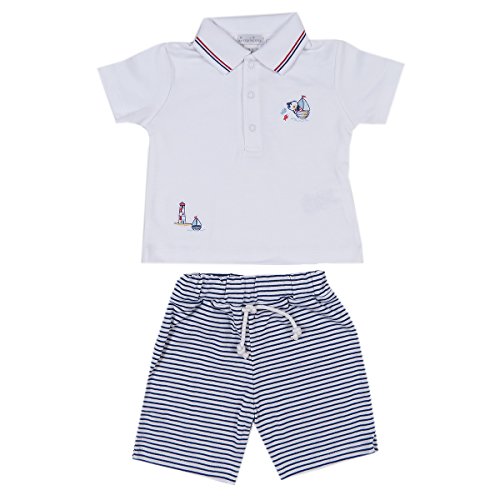 Kissy Kissy Baby-Boys Infant Harbor Master Stripe Bermuda Short Set With Collar-White and Navy-12-18 Months