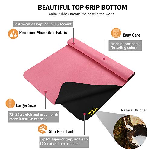 Travel Yoga Mat, Folding Thin Light Non-Slip Hot Yoga Mat for Travelling, Sweat Absorbent Anti Slip Mat Towel for Pilates Floor Exercise Fitness, Bonus Kits Large Knee Pad and Strap (2.5 lbs)