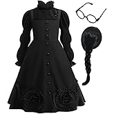Btonai Witch Costume for Girl, Kids Halloween Witch Costume Dress with Wig and Glasses,Birthday Party Cosplay Dress Up Outfit
