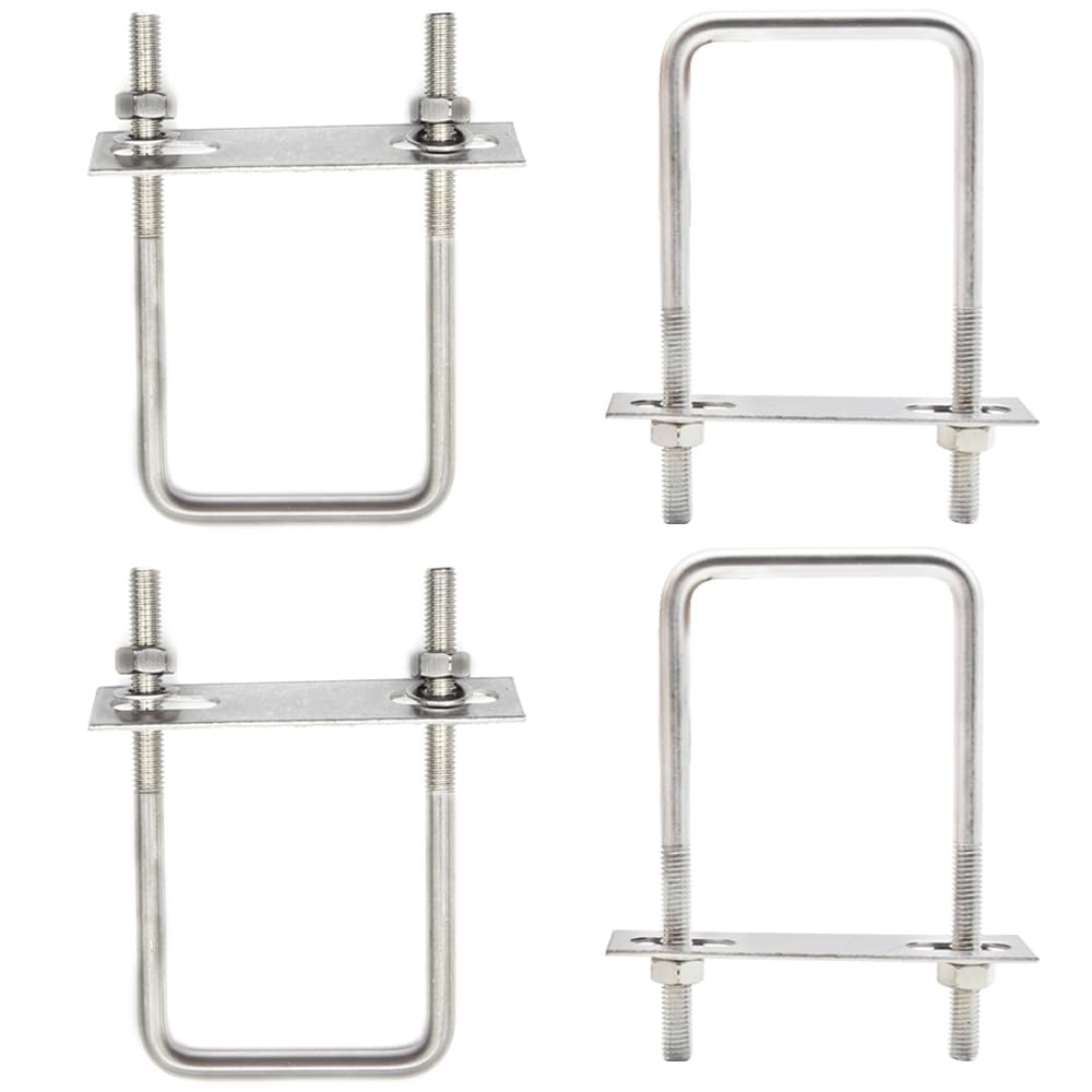 CEEYSEE 4 Set U Bolt M6 Square 60x120mm Stainless Steel U Bolt Brackets with Nuts, Washer and Frame Plate U Bolts Fastener for Car and Industrial Applications (U/M8-60x120mm)