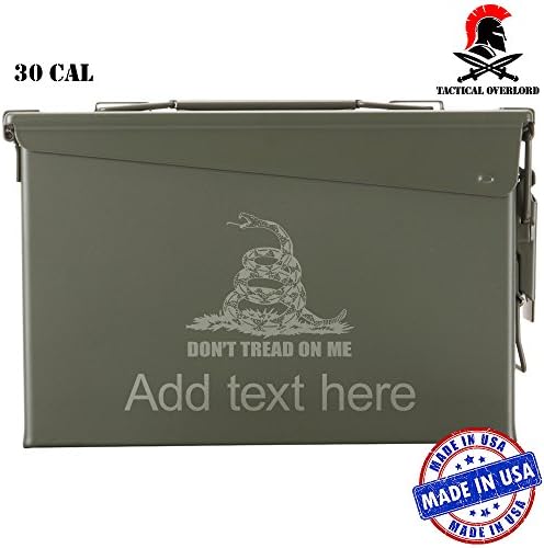 Tactical Overlord Personalized Military Ammo Can - Don't Tread On Me Laser Engraved (30 Cal Green)
