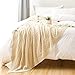 Longhui bedding Cream Cotton Cable Knit Throw Blanket for Couch Chairs Beach Sofa, Home Decorative Lightweight Blanket, Beige 50 x 60 inch with a Washing Bag Silk Bow Tie Package