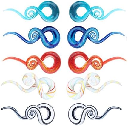 MissDaisy 5 Pairs Glass Ear Spiral Taper Piercing Set Gauges Multi-Color Ear Plug Hangers Expander