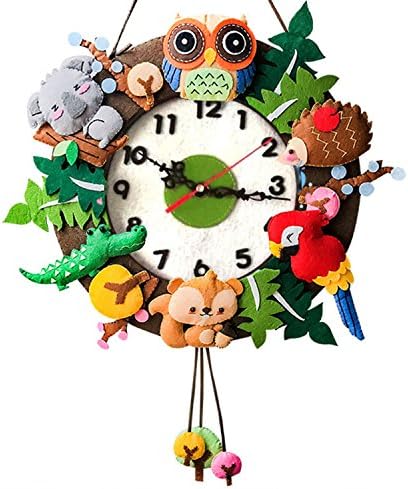 DOER Edutainment Sewing Kit for Beginners – DIY Craft Nonwoven Clock for Adults– An Educational Fun Toy (Jungle Animals)