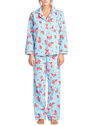 Casual Nights Women's Sleepwear Flannel Long Sleeve Pajama Set - Blue Pink - X-Large